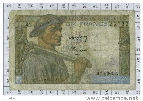 10 Francs Mineur, Ref Fayette 8-21, état TB - 10 F 1941-1949 ''Mineur''