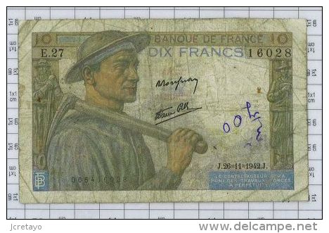 10 Francs Mineur, Ref Fayette 8-6, état TB - 10 F 1941-1949 ''Mineur''