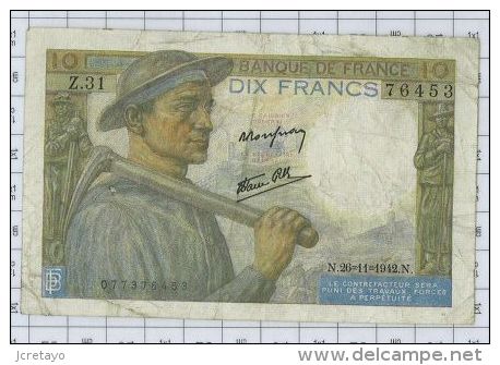 10 Francs Mineur, Ref Fayette 8-6, état TTB - 10 F 1941-1949 ''Mineur''