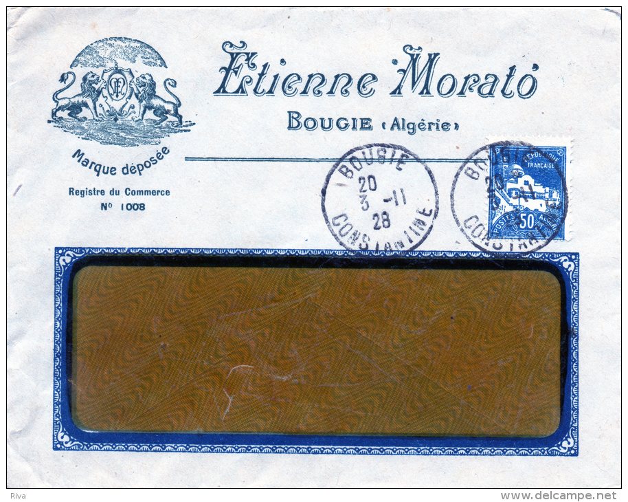 Enveloppe De BOUGIE (  Algèrie)avec Entête Des Etablisements Etienne -MORATO En 1928; - Covers & Documents