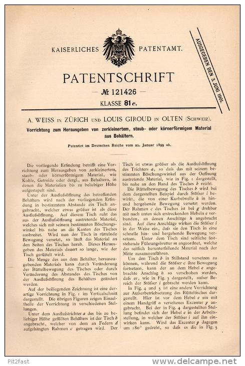 Original Patentschrift - Louis Giroud In Olten , 1899 , Maschine Für Getreide Oder Kohle !!! - Machines