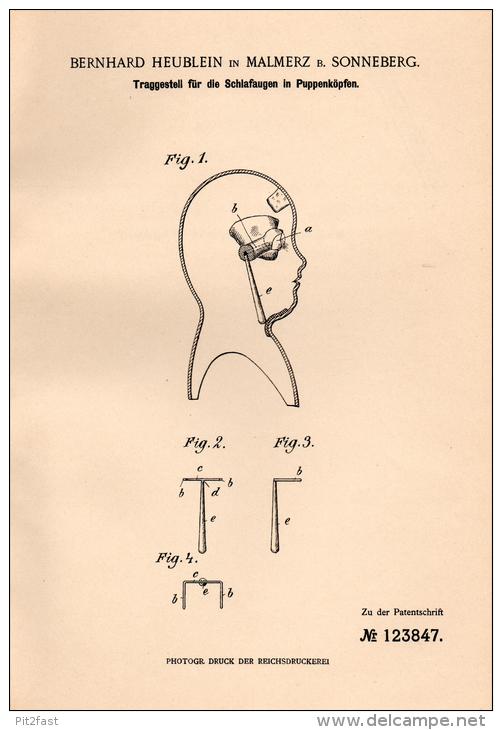 Original Patentschrift - B. Heublein In Malmerz , 1901 , Puppenkopf - Schlafaugen , Puppe , Sonneberg , Puppen !!! - Puppen