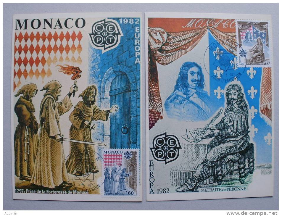 Monaco 1526/7 Maximumkarte MK/MC, EUROPA/CEPT 1982, Historische Ereignisse - Maximum Cards