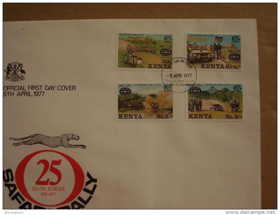 KENYA 1977 SAFARI RALLY  ILLUSTRATED OFFICIAL  FDC With FULL SET (4 Values). - Kenya (1963-...)