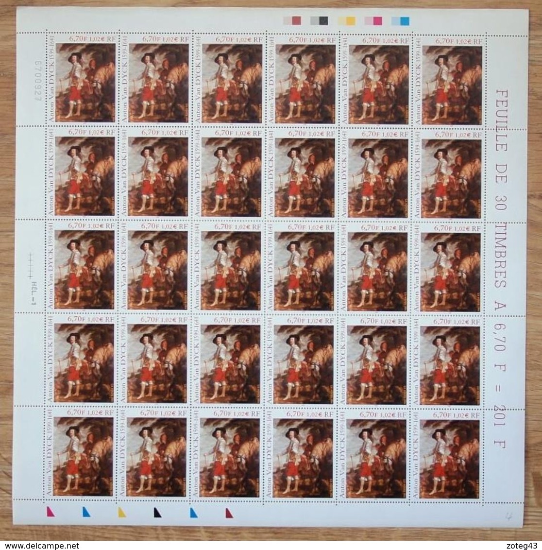 FRANCE 1999 FEUILLE COMPLETE DE 30 TIMBRES ** YVERT TELLIER N° 3289 VAN DYCK - Full Sheets