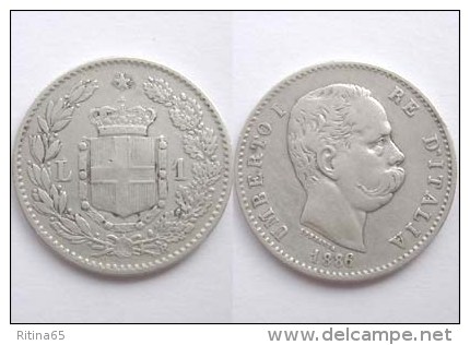 ECCEZIONALE !!! 1 LIRA 1886 " STEMMA CROCIATO " !!! - 1878-1900 : Umberto I.