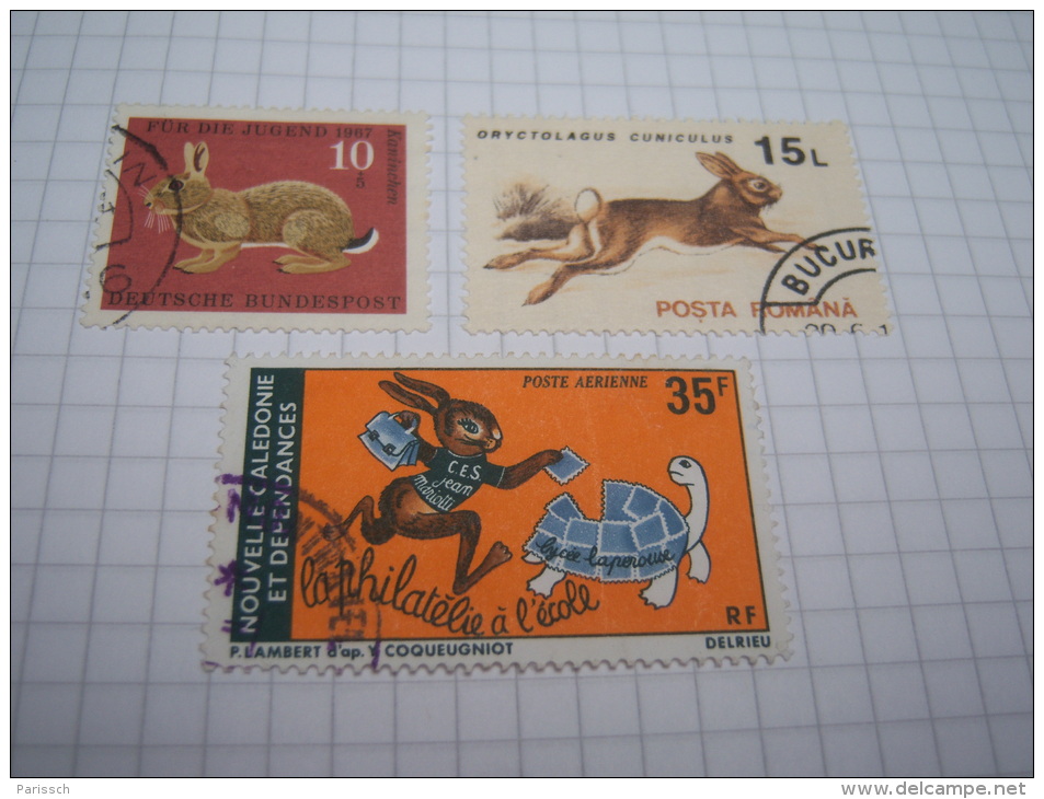 Lapins, Tortue  - 1967,1993, 1978 - Allemagne, Roumanie, Nlle Calédonie - Rabbits
