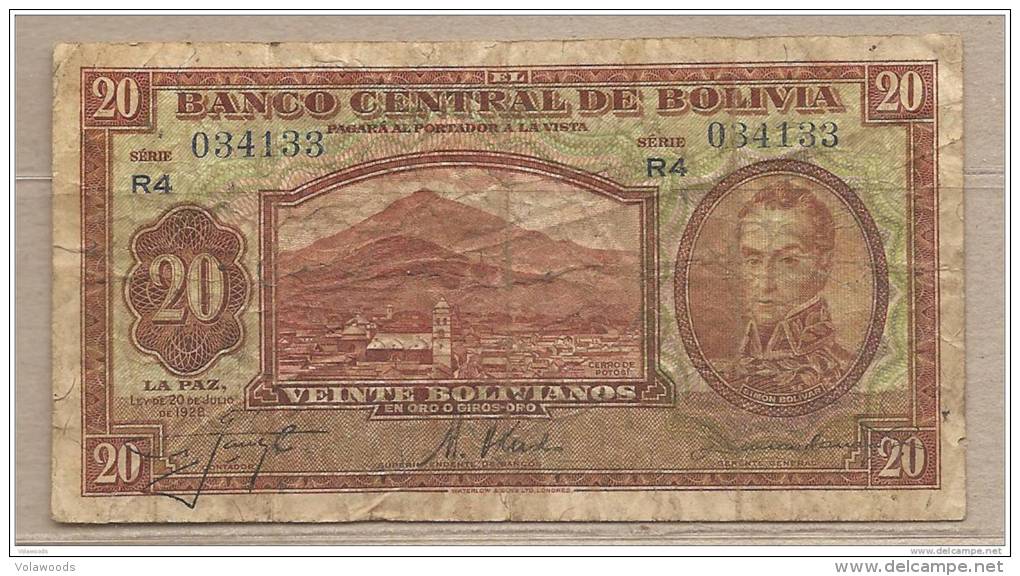Bolivia - Banconota Circolata Da 20 Bolivanos - 1928 - Bolivie