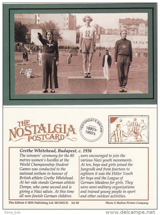 Postcard Grethe Whitehead Budapest 1936 World Student Games 80m Hurdles Dempe Nostalgia Repro - Atletica