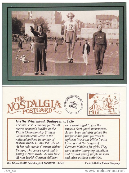 Postcard Grethe Whitehead Budapest 1936 World Student Games 80m Hurdles Dempe Nostalgia Repro - Leichtathletik