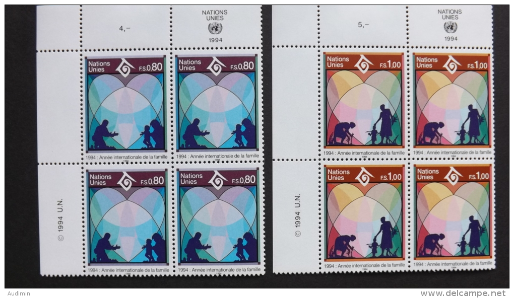 UNO-Genf 243/4 Sc 244/5 **/mnh Eckrandviererblock ´A´, Int. Jahr D. Familie  (EVB ´B,C Oder D´ Auch Möglich) - Ungebraucht