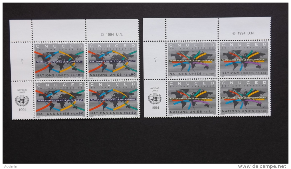 UNO-Genf 259/0 Sc 260/1 Yt 274/5 **/mnh Eckrandviererblock ´A´, Bevölkerung  (EVB ´B,C Oder D´ Auch Möglich) - Ongebruikt