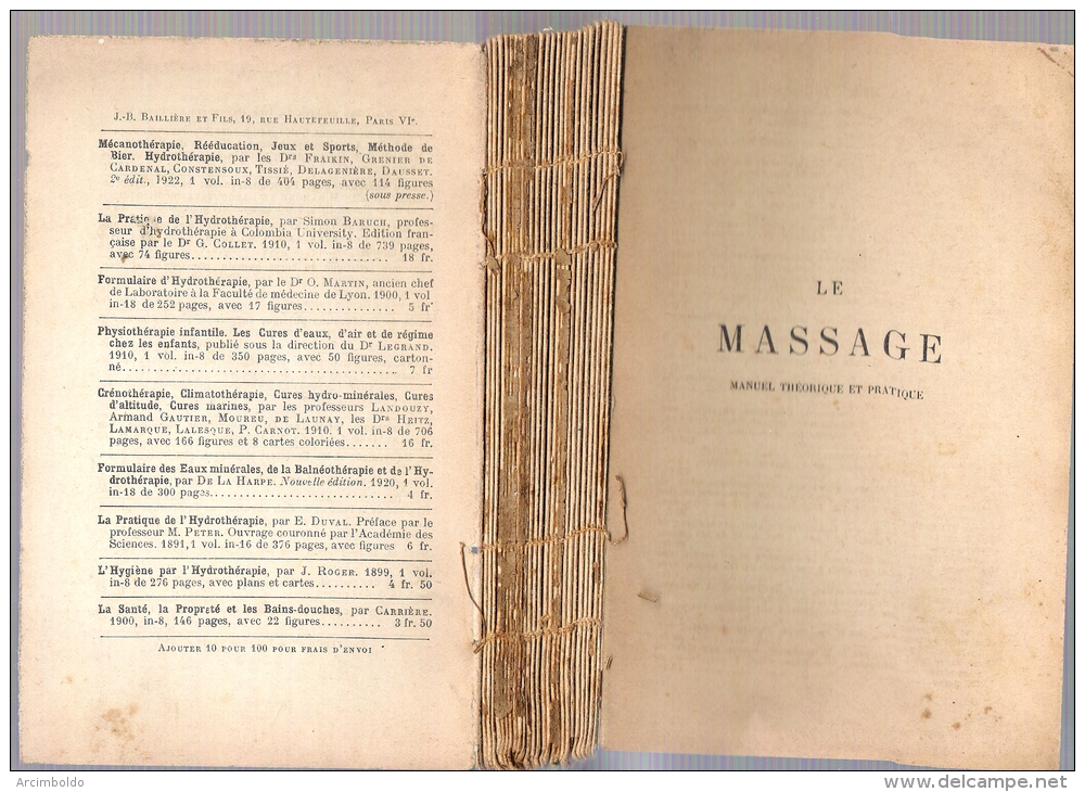 Le Massage, Manuel Théorique Et Pratique Par Dr Georges Berne 1939 (kinésithérapie) - Gezondheid