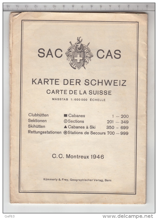 SAC - Karte Der Schweiz 1946 ° CAS - Carte De La Suisse 1946 - Cartes Topographiques