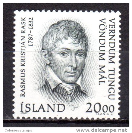 (SA0588) ICELAND, 1987 (Preservation Of The Icelandic Language. Rasmus C. Rask). Mi # 667. MNH** Stamp - Ungebraucht