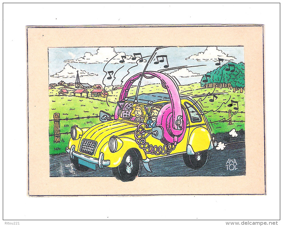 Carte Faite Main Voiture 2CV Citroen Jaune écouteur Radio AMATEUR CIBIE Style QSL Anatol 1989 - Turismo