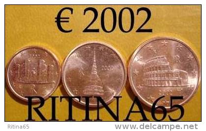 TRIS !!! N. 3 COINS/MONETE 1,2 AND 5 CT. ITALIA 2002 UNC/FDC !!! - Italie