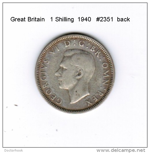 GREAT BRITAIN    1 SHILLING  SILVER  1940  (KM # 853) - I. 1 Shilling