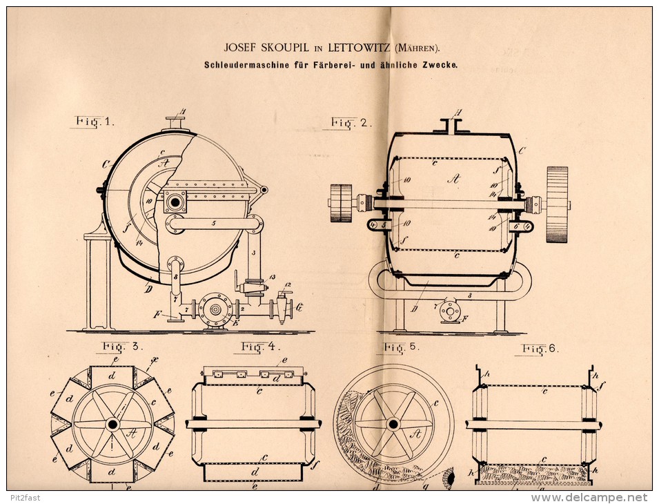 Original Patentschrift - J. Skoupil In Lettowitz / Letovice , 1901 , Schleudermaschine Für Färberei , Schleuder !!! - Maschinen