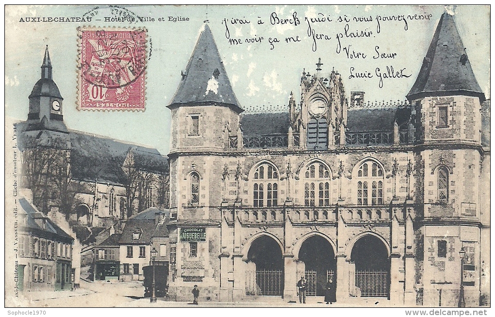 NORD PAS DE CALAIS - 62 - PAS DE CALAIS - AUXI LE CHATEAU - Hôtel De Ville Et Eglise - Carte Gratée - Auxi Le Chateau