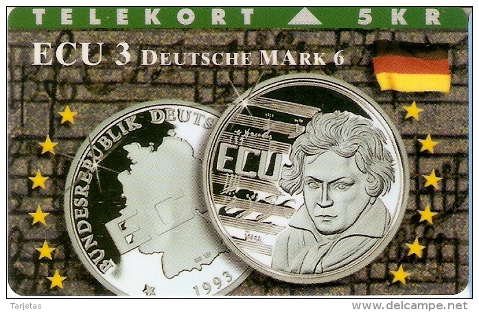 TARJETA DE DINAMARCA DE UNA MONEDA (COIN) GERMANY-ALEMANIA - Timbres & Monnaies
