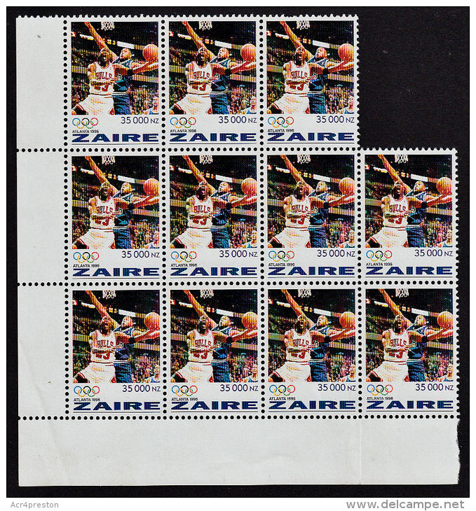 D0141 ZAIRE 1996, SG 1447 Atlanta Olympics  NZ35,000  (basketball) Block Of 11  MNH - Ungebraucht