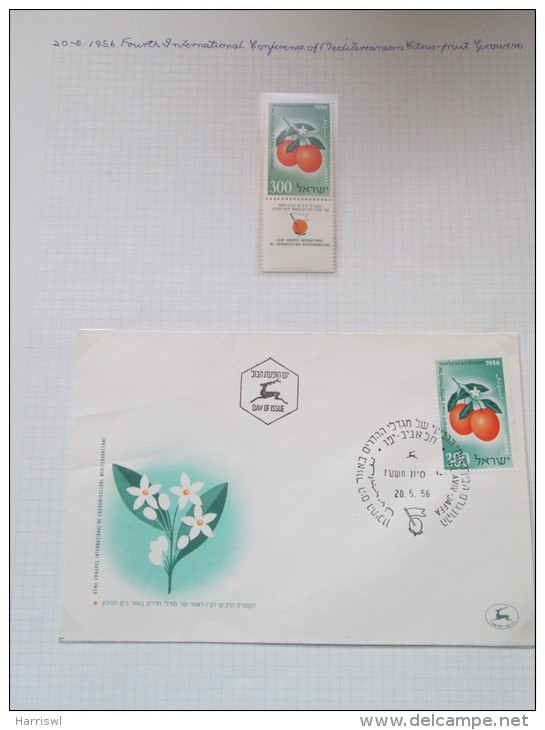 ISRAEL 1956 CITRUS GROWERS CONGRESS FDC AND MINT TAB STAMP - Neufs (avec Tabs)