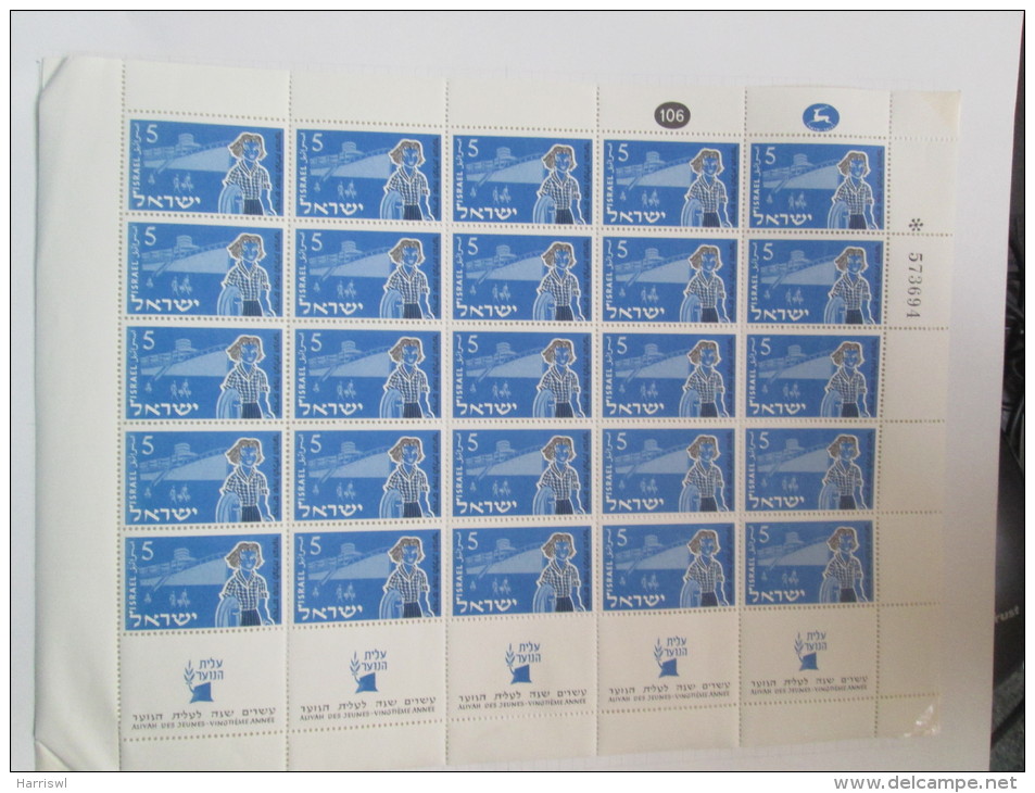 ISRAEL 1955 2OTH ANNIVERSARY OF YOUTH ALIYAH STAMPS AND SHEETS - Neufs (avec Tabs)