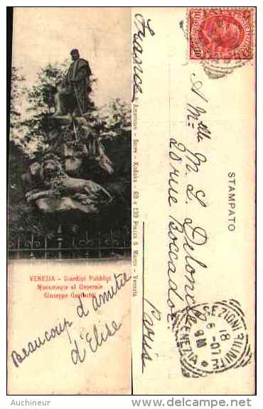 Carte Postale Marque Page Venezia - Giardini Pubblici, Monumento Al Generale Giuseppe Garilbadi (1907 - Venezia (Venice)