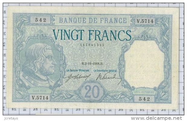 20 Francs Bayard, Ref Fayette 11-3, état SUP++ - 20 F 1916-1919 ''Bayard''