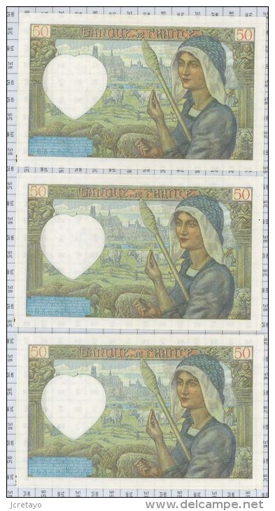 Série De 3 Billets Se Suivant 50 Francs Jacques Coeur, Ref Fayette 19-11, état NEUF - 50 F 1940-1942 ''Jacques Coeur''