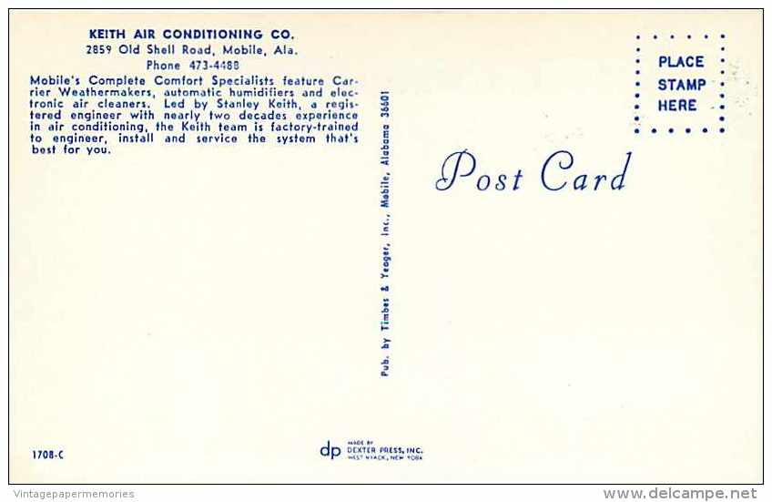 210447-Alabama, Mobile, Keith Air Conditioning, Advertising Postcard - Mobile