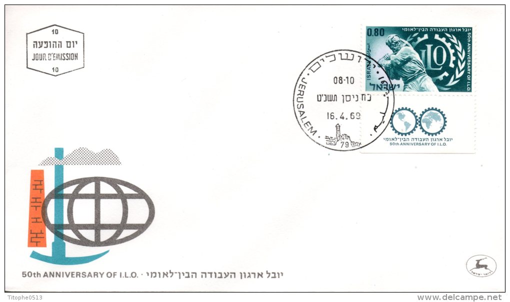 ISRAEL. N°377 Sur Enveloppe 1er Jour (FDC) De 1969. OIT. - OIT
