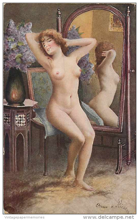 210485-Arno Von Riesen, Susses Nichtstun, Beautiful Nude Woman In Front Of A Mirror, S & G S I B No 1286 - Riesen, Arno Von