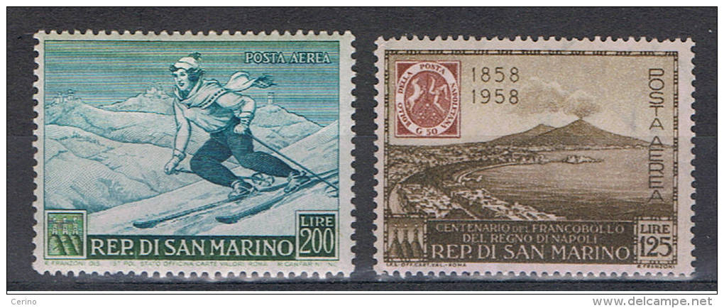 SAN  MARINO:  1953/58  P.A. VARI  -  2  VAL. N. -  GOMMA  SCURA  -  SASS. A111+A121 - Posta Aerea