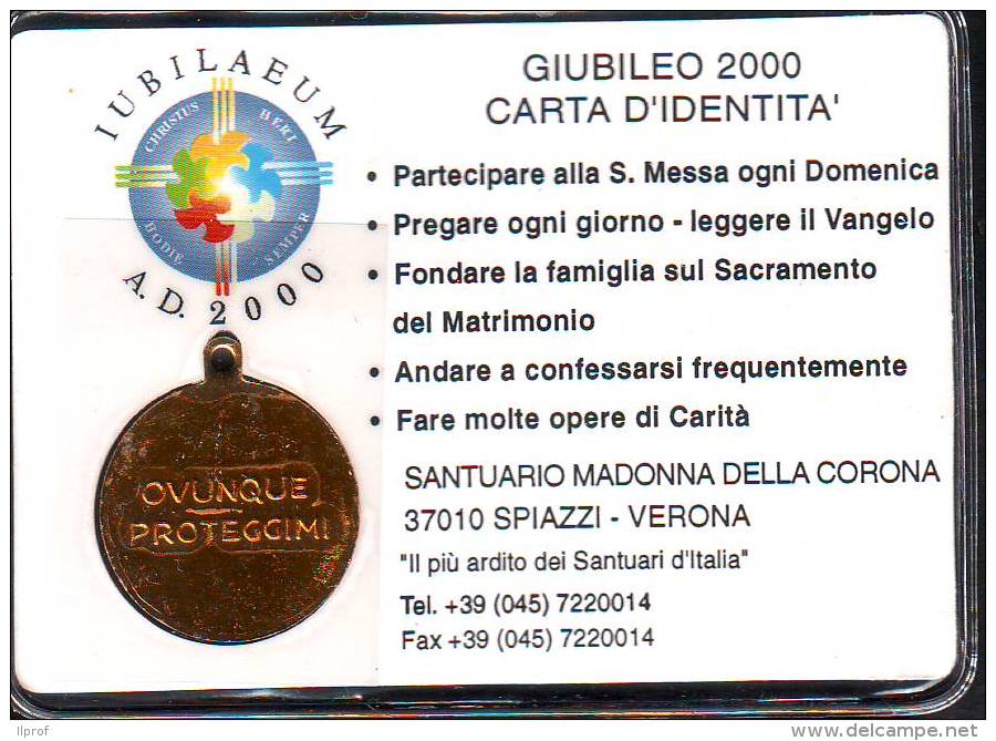 Medaglietta Madonna Della Corona Anno Santo 2000, Custodia Plastificata - Altri & Non Classificati