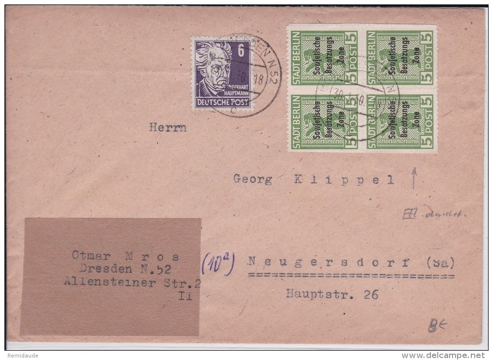 ZONE SOVIETIQUE  -  1950 -   ENVELOPPE  De DRESDEN à NEUGERSDORF - Lettres & Documents