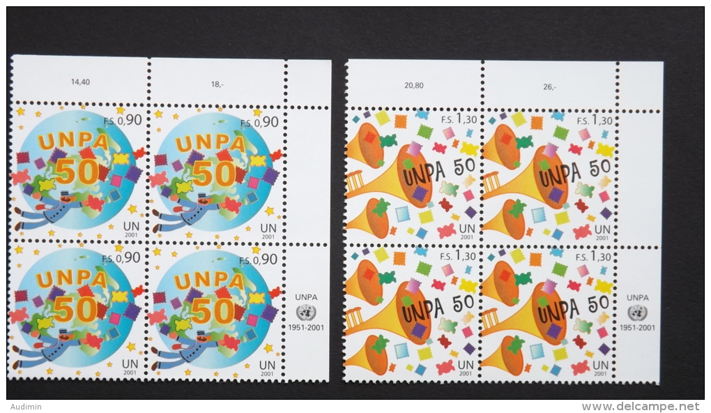 UNO-Genf 424/5 Sc 377/8 Eckrandviererblock EVB ´B´ ** MNH, 50 J. UNPA (auch EVB ´C´ Möglich) - Ungebraucht