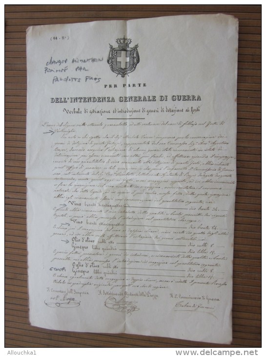 Vintimiglia1840 DELL'INTENDANZA GENERALE DI GUERRA Verbale Di Estrazione Introduuzione Di Generi Di Dolazioneai Forti - Documentos Históricos