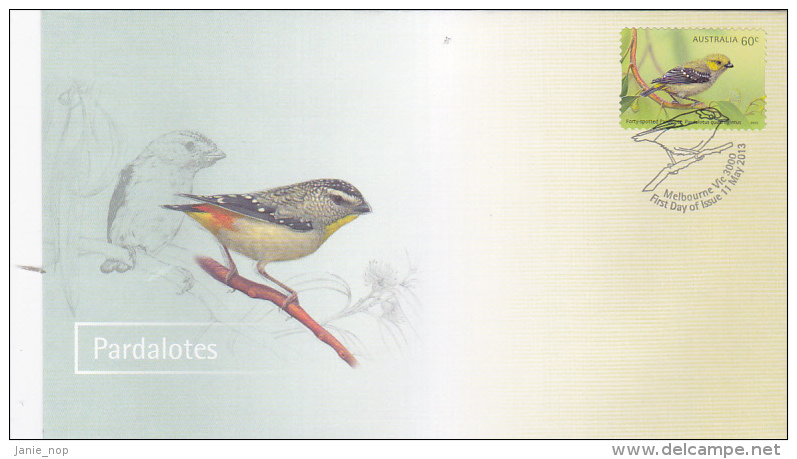 Australia 2013 Pardalotes Birds  Self Adhesive FDC - Feuilles, Planches  Et Multiples