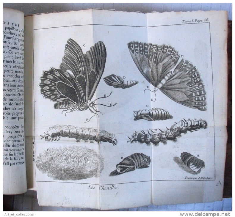 Le SPECTACLE de la NATURE / 2 Tomes / Veuve Étienne éditrice en 1741 & 1743 / Nombreuses gravures dépliantes