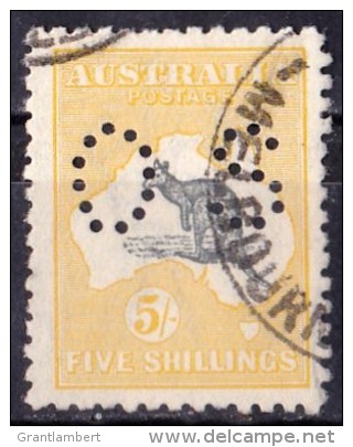 Australia 1915 Kangaroo 5 Shillings Grey & Yellow 2nd Wmk Perf OS Used - Oblitérés