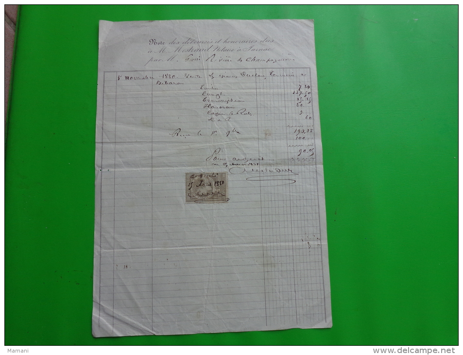 Note Des Debourses Et Honoraires----notaire-.jarnac Timbre  10 C De 1880 Quittances Recus Et Decharges - Non Classificati