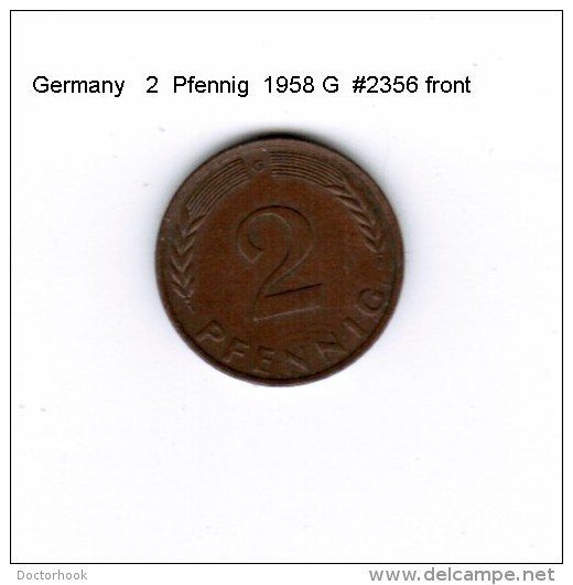 GERMANY    2  PFENNIG  1958 G  (KM # 106) - 2 Pfennig