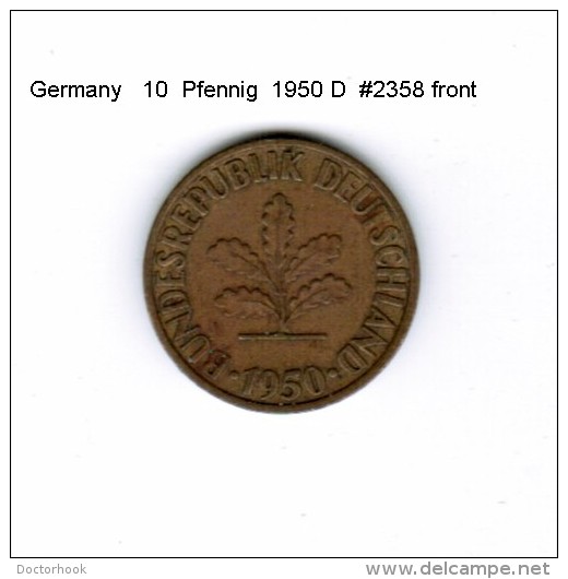 GERMANY   10  PFENNIG  1950 D  (KM # 108) - 10 Pfennig