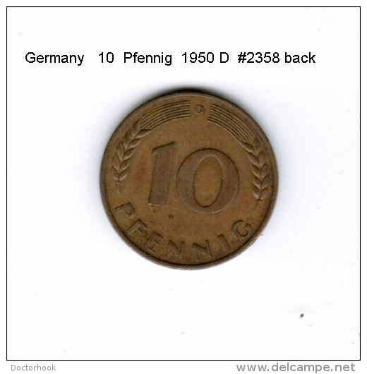 GERMANY   10  PFENNIG  1950 D  (KM # 108) - 10 Pfennig