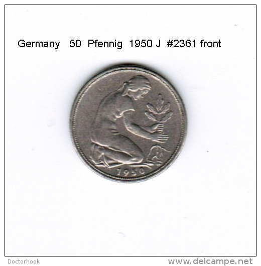 GERMANY   50  PFENNIG  1950 J  (KM # 109.1) - 50 Pfennig