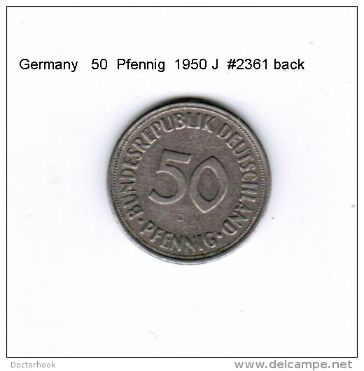 GERMANY   50  PFENNIG  1950 J  (KM # 109.1) - 50 Pfennig