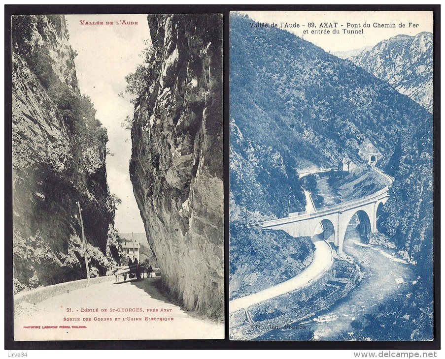 LOT 2 CPA ANCIENNES- FRANCE- AXAT (11)- LES GORGES- PONT ET TUNNEL DU CHEMIN DE FER + USINE ELECTRIQUE- ANIMATION - Axat