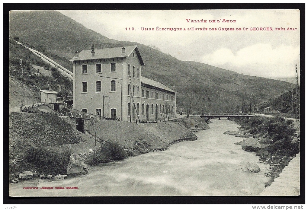 CPA ANCIENNE- FRANCE- AXAT (11)- USINE ELECTRIQUE EN TRES GROS PLAN- PASSERELLE- CONDUITE FORCÉE - Axat